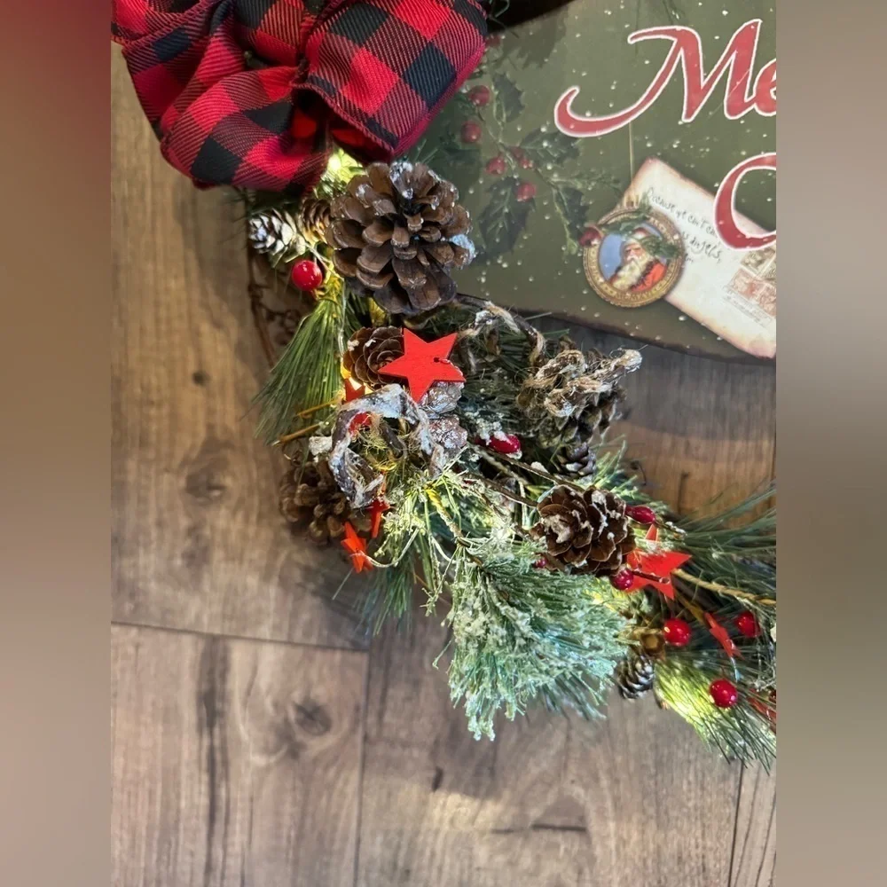 New OOAK 18” Rustic Christmas Holiday Grape Vine Wreath Battery Operated Lights